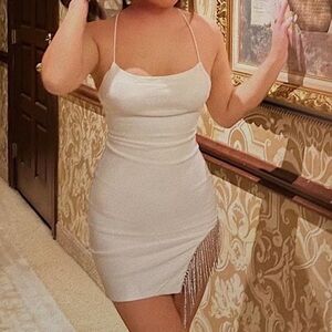 Tiger Mist White Dress with Silver Fringe